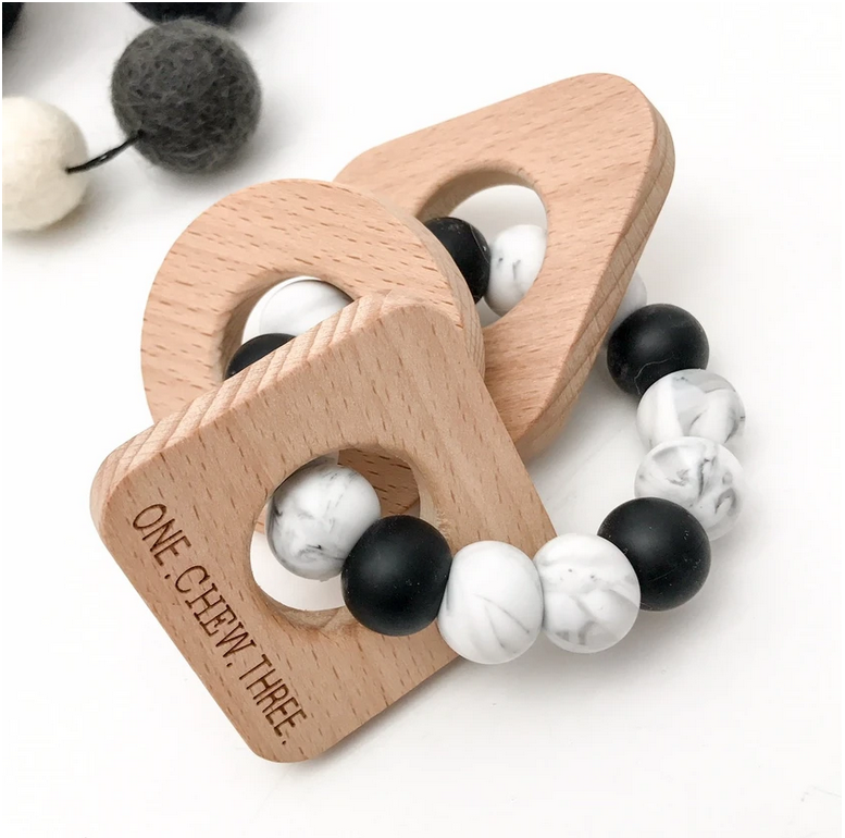 One Chew Three SHAPES Teether | Marble Mono