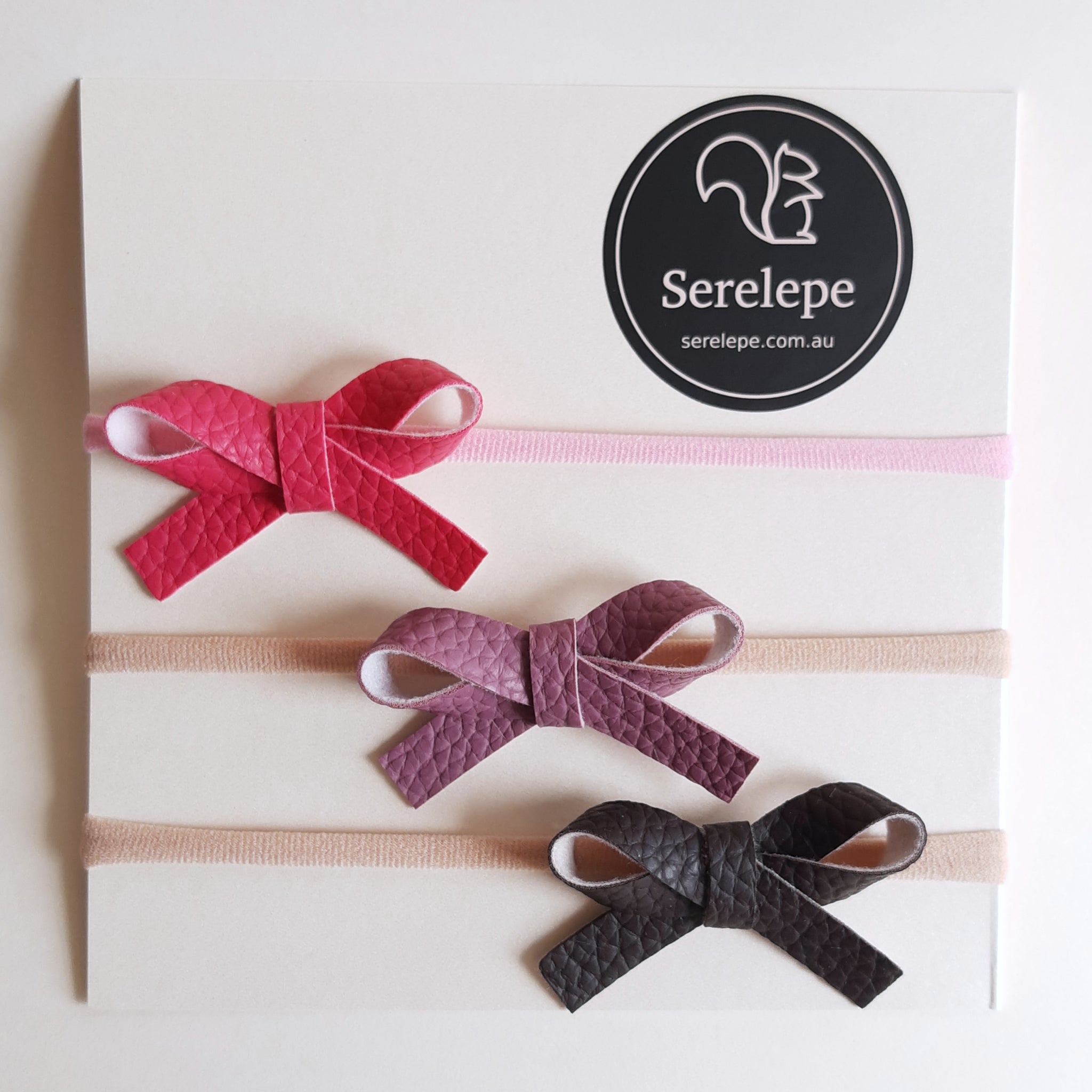 Set of 3 Faux Leather Bow Headbands | Violet
