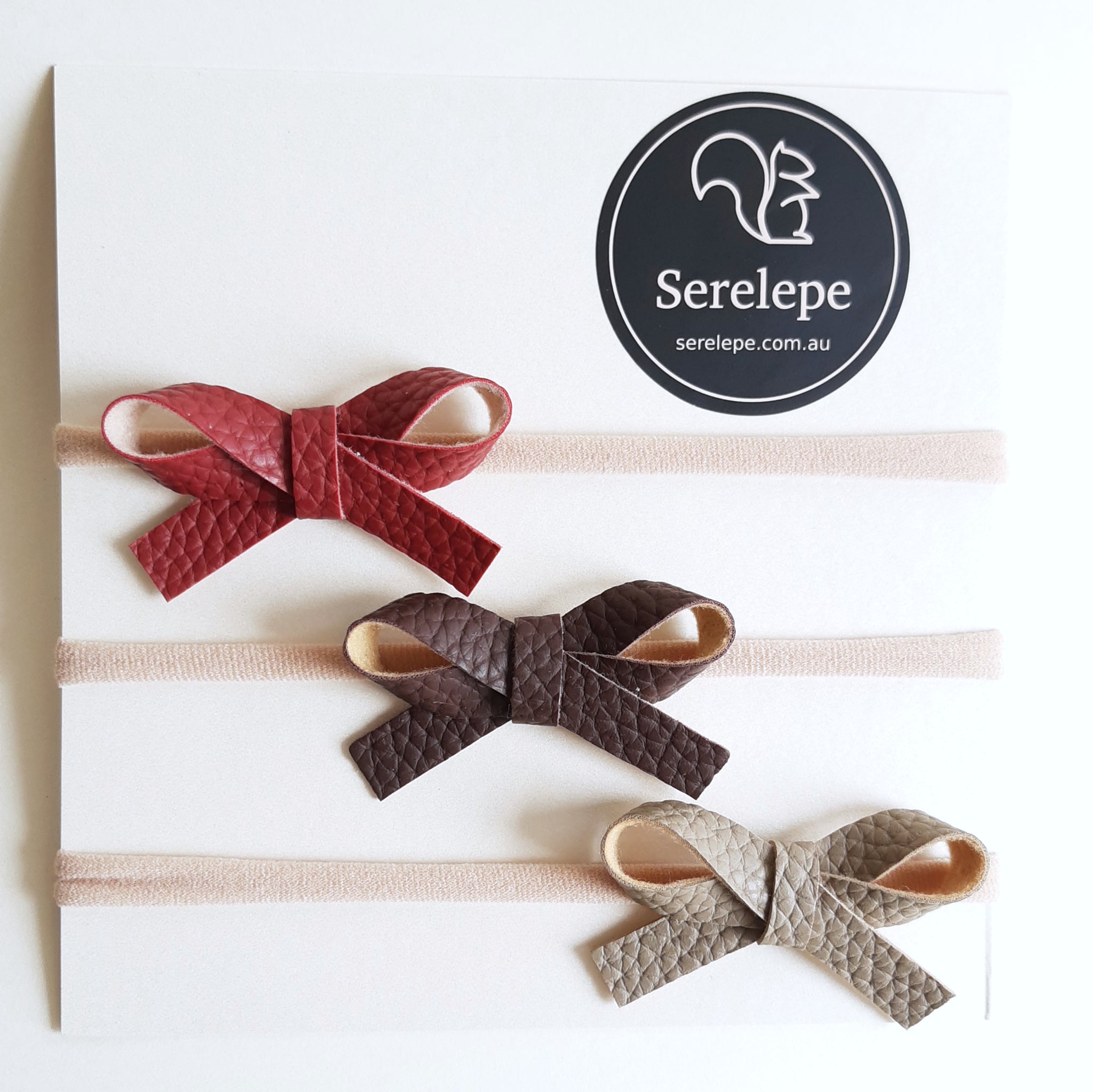 Set of 3 Faux Leather Bow Headbands | Ruby